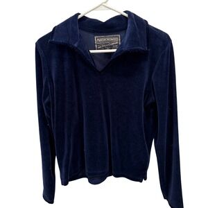 Abercrombie & Fitch Navy Blue Velour V-Neck Pullover Top Vintage Style Medium